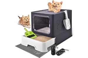 HOMAGICO Cat Litter Box with Litter Mat and Scoop, Large Foldable Litter Box with Lids, Free in& Out Covered Kitty Litter Box, Odor Control Enclosed Litter Box, Anti- Splashing Easy Clean (Purple)