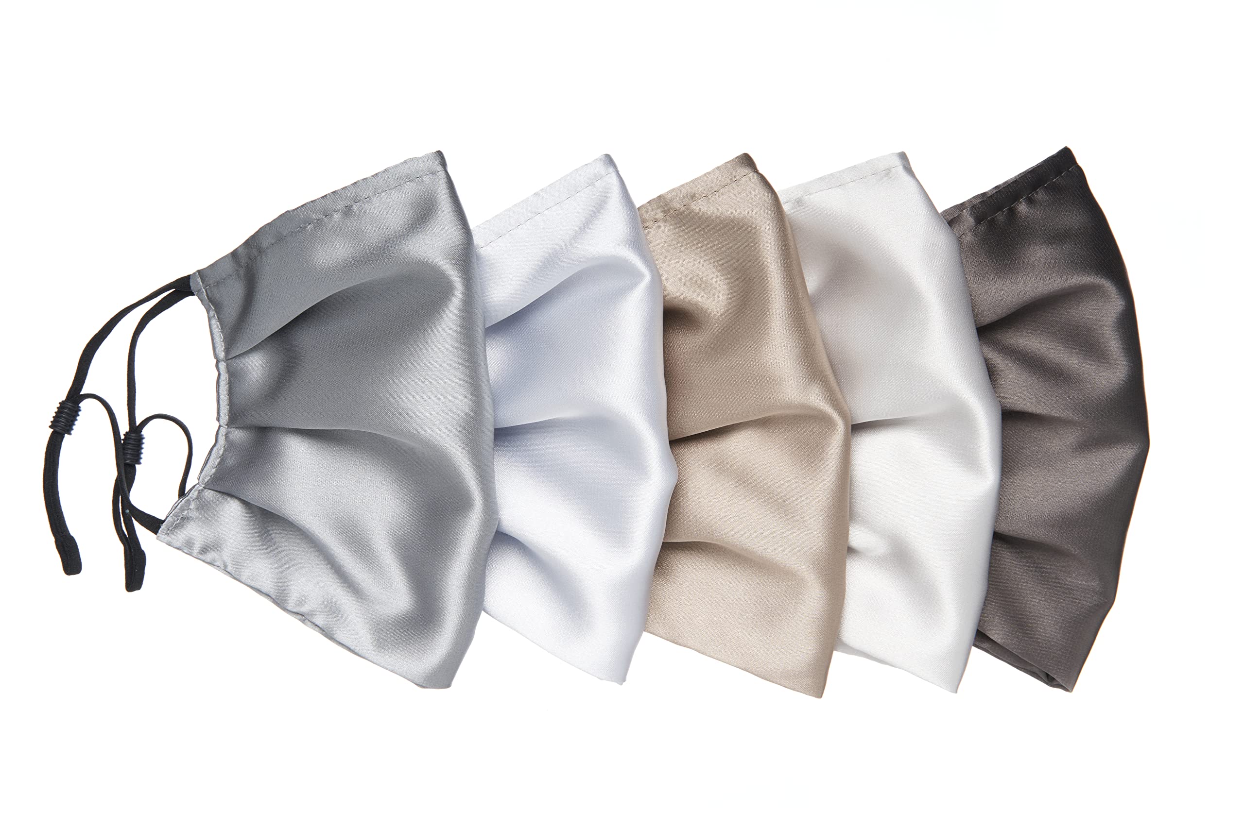 Habac Studio Pack of 5 Satin Silk Face Masks, Face Masks Washable UK, Reusable Face Mask, Mens Face Mask, Masks for Women, Silk Face Covering, Nose Wire, Adjustable, UK Seller (Greys)