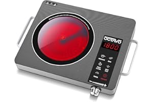 O C T A V O OCTAVO 1800 Watt Portable Infrared Burner, electric burner with 4 Hours Timer, Electric Hot Plate Touch Control Panel Adjustable Heating Power, Glass Cooktop for Cooking