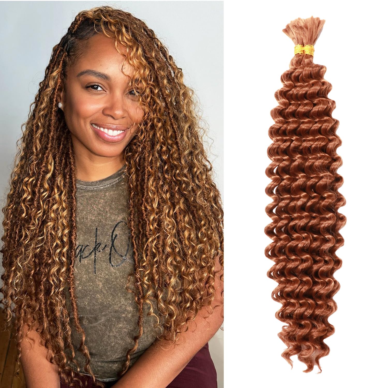 Boho Hair for Braiding Deep Wave Bulk Hair Wet And Wavy 18 Inch Quality Synthetic Deep Ocean Wave Braiding hair Crochet Braids for Boho Braids for Black Women (30#, 18 Inch(50g/Bundle x2)) — image 1