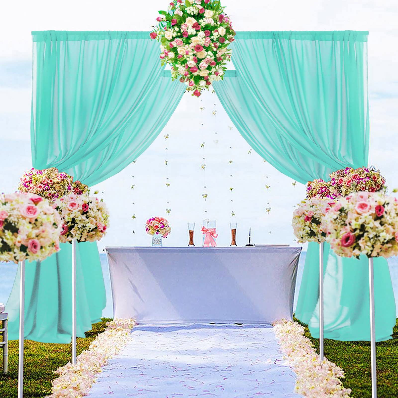 Photo 1 of DUOBAO Green Chiffon Backdrop Curtains 10ft x 10ft, Mint Sheer Fabric Drapes for Wedding Birthday Parties Stage Backdrops Background Curtain 2pcs, Each 59" W x 120" L