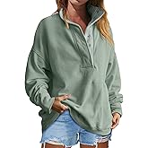 YOQYO Women's Oversized Sweatshirts Button Up Henley Neck Pullover Tops Loose Fit Fashion Outfits Clothes