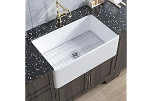 ﻿Miuara Farmhouse Sink 30 Inch - Apron Front Kitchen Sink Reversible 30"x18"x10", Undermount Installation, Farm House Style Single Bowl, Solid Fireclay Fired, Glossy White, for Kitchen