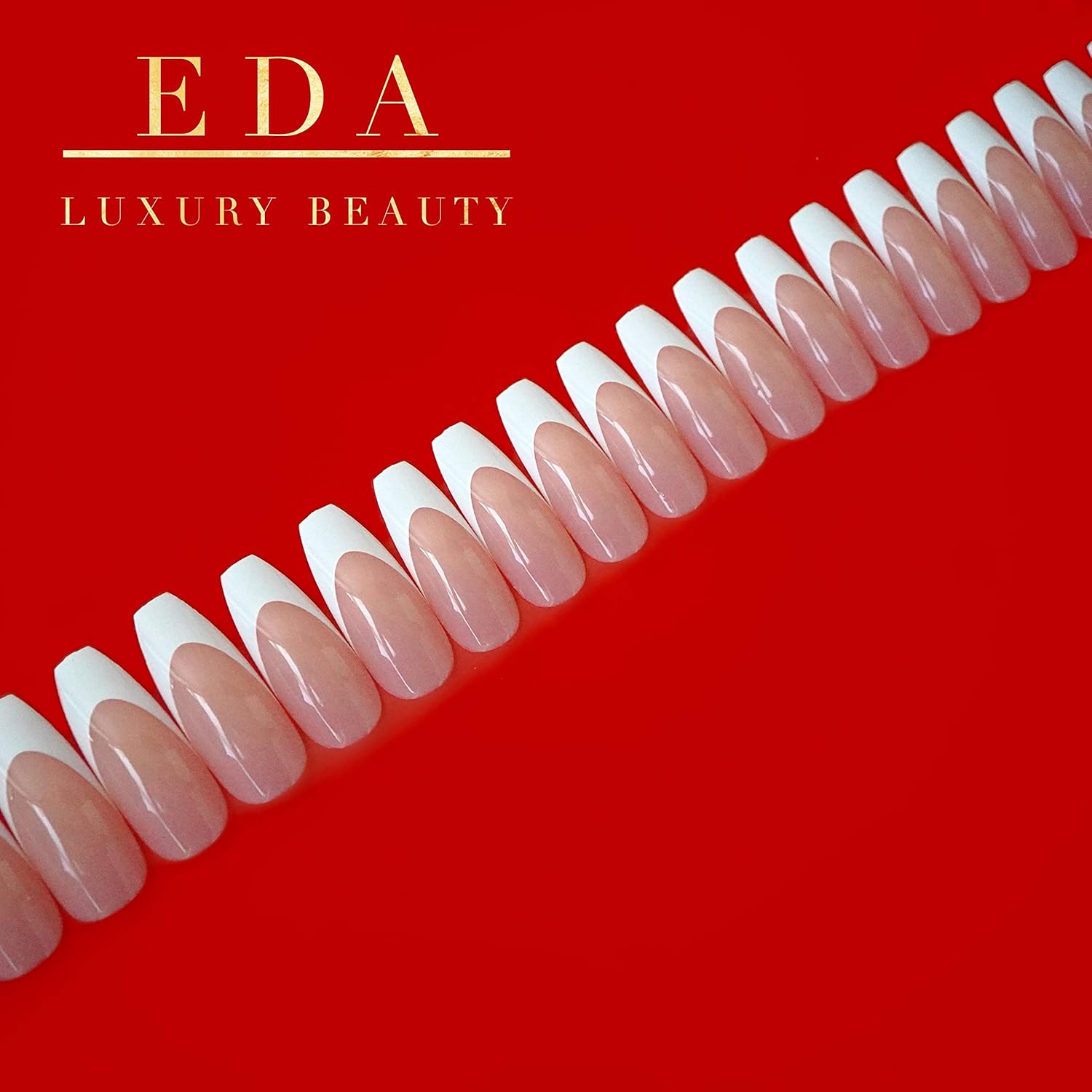 EDA LUXURY BEAUTY NATURAL NUDE PINK WHITE FRENCH GLAMOROUS DESIGN Gel Glitter Full Cover Press On Artificial Nail Tips Acrylic False Nails Extra Long Ballerina Coffin Square Super Fashion Fake Nails