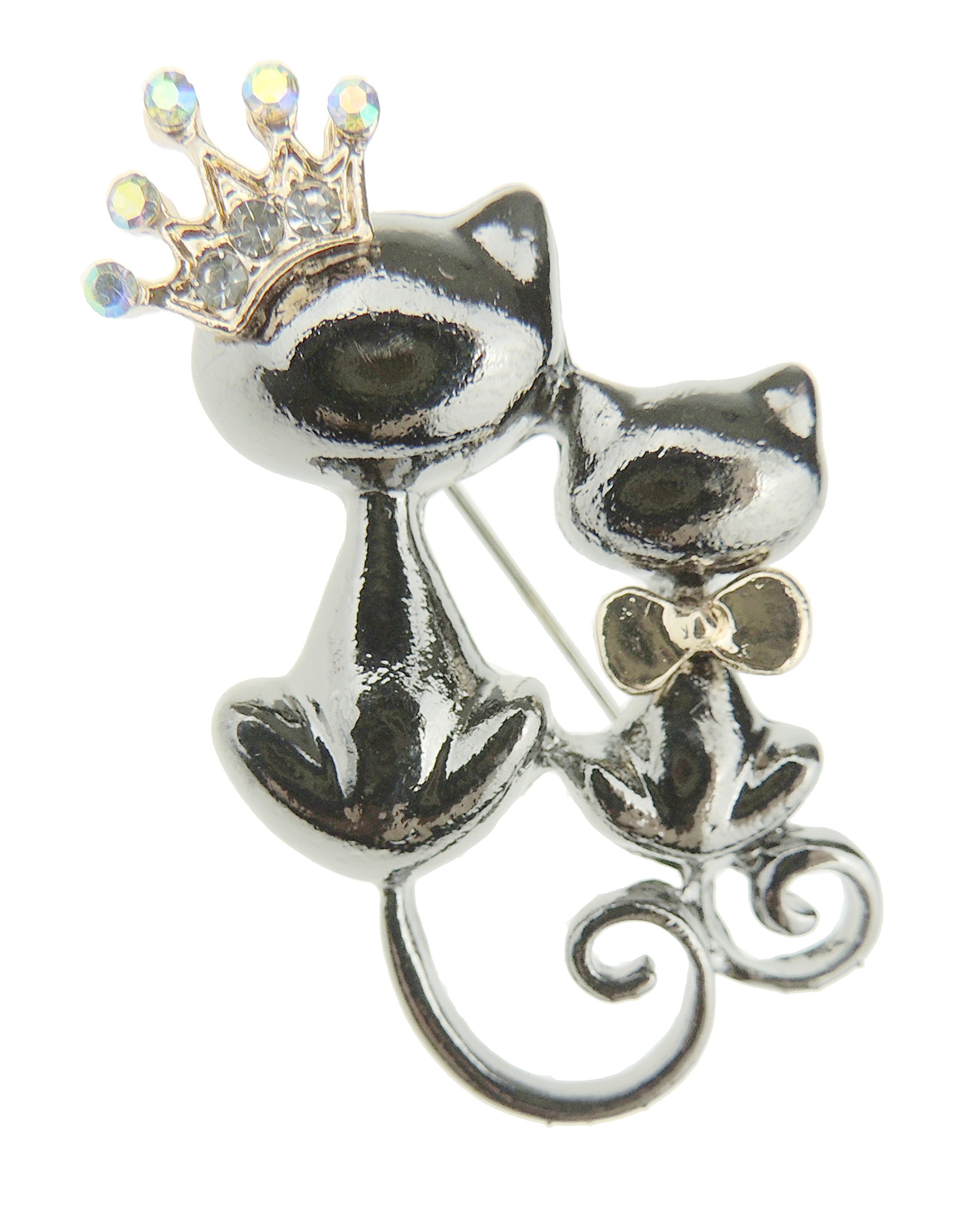 Womens Girls Princess Crown Christmas Birthday Gift Coat Scarf Coat Jacket Shawl Diamante Crystal Brooch Badge Breastpin Corsage Pin Enamel Green Eyes Bow Ribbon Collar Mum Cat & Kitten Kitty Sitting