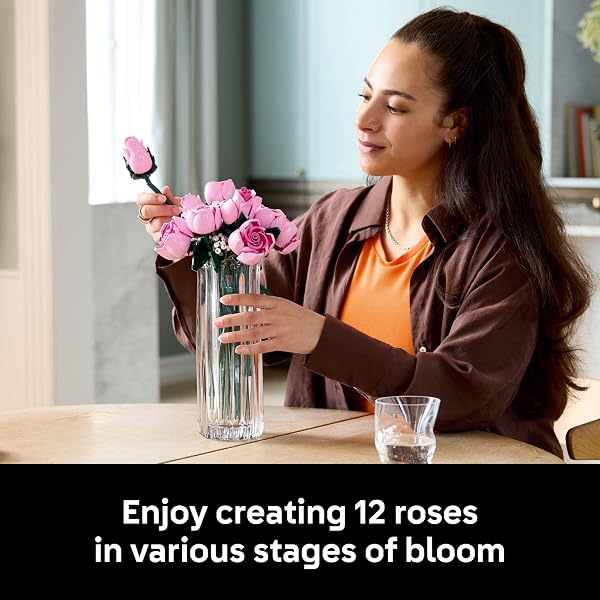 LEGO BOTANICALS BOUQUET OF PINK ROSES ARTIFICIAL FLOWERS – BUILDING BLOCKS FOR ADULTS, AGES 18+ – GIFTS FOR BIRTHDAYS FOR HER – FLOWERS FOR HOME OFFICE, SHELF OR ROOM DECOR – 10374