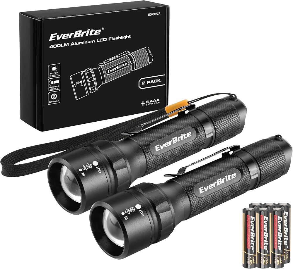 EverBrite LED Flashlights 2 Pack Small Torch Camping Lightweight Zoomable