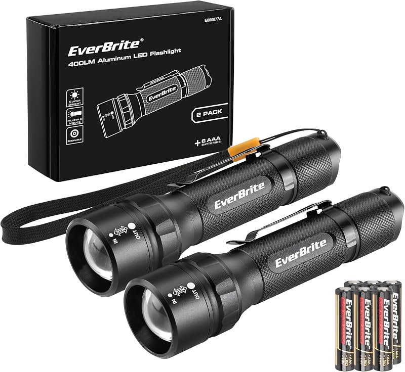 EverBrite LED Flashlights 2 Pack Small Torch Camping Lightweight Zoomable