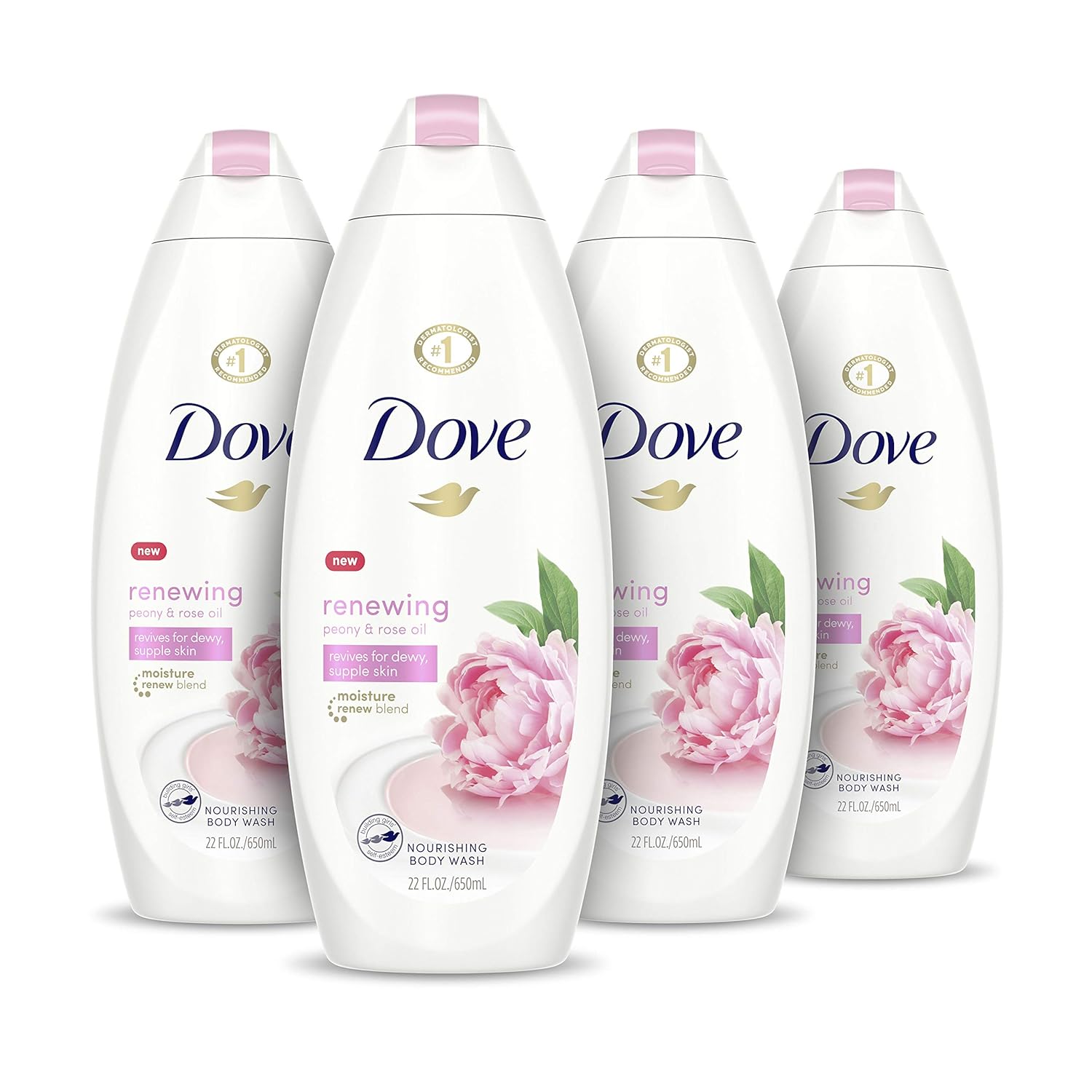 Dove Body Wash 100% Gentle Cleansers, Sulfate Free Peony and Rose Oil Effectively Washes Away Bacteria While Nourishing Your Skin 22 oz, 4 Count : Beauty
