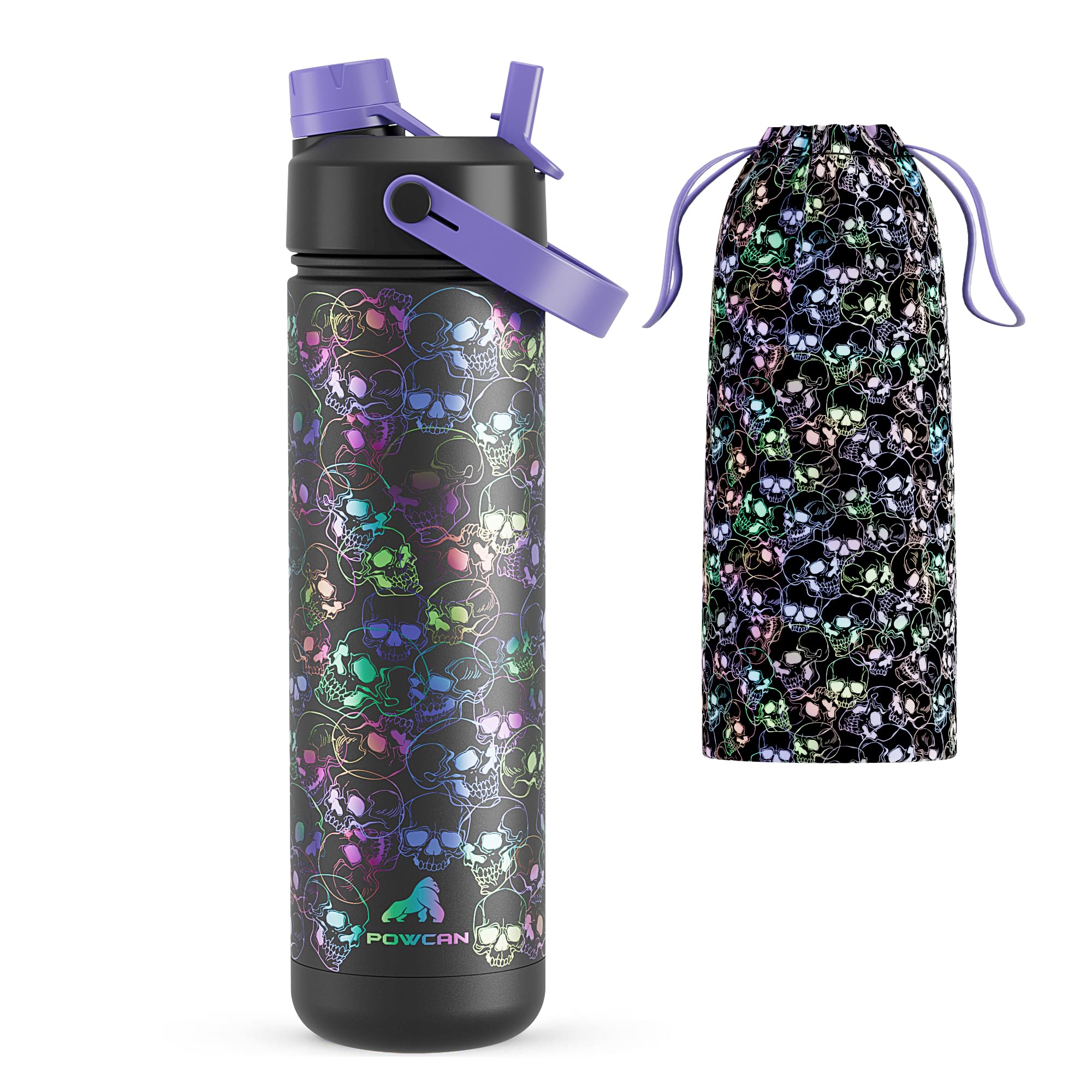 26 oz Halloween Insulated Water Bottle with 2-in-1 Straw and Spout Lid, Glow-in-the-Dark, 24H Cold, Leakproof, Fits in Car Cup Holder, Stainless Steel for Gift, Trip, Holiday, Sports (Luminous Souls) Image 26 oz Halloween Insulated Water Bottle with 2-in-1 Straw and Spout Lid, Glow-in-the-Dark, 24H Cold, Leakproof, Fits in Car Cup Holder, Stainless Steel for Gift, Trip, Holiday, Sports (Luminous Souls) Image