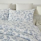 Brandream Full Size Quilt Set Cotton Blue Toile Bedding Vintage-Inspired Quilt Bedding Set 3-Piece