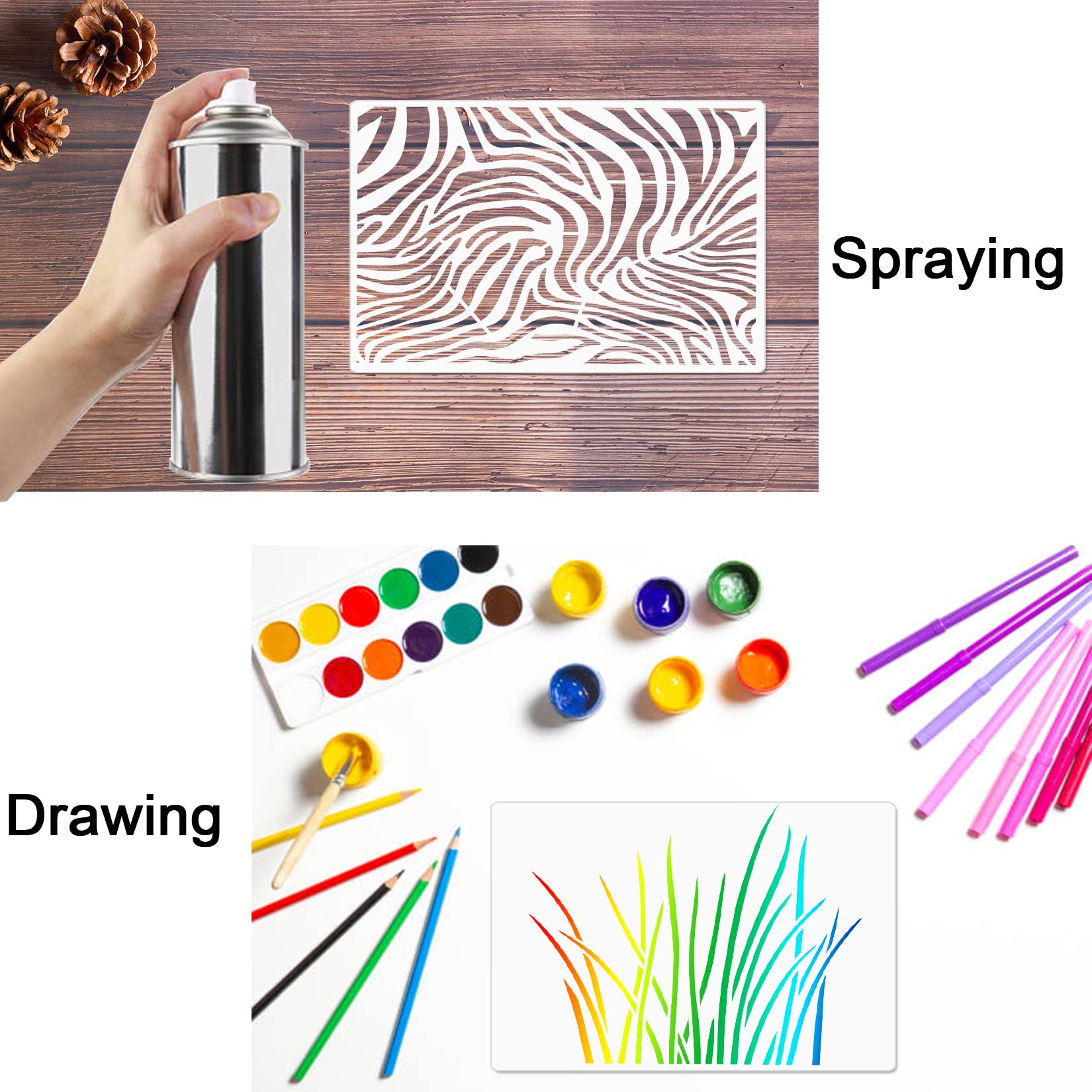 6 Pieces Camo Stencils for Spray Paint, Camouflage Grass Pattern Stencils Templates Reusable Digital Camo Paint Stencil for Boat DIY Crafts (Camo)