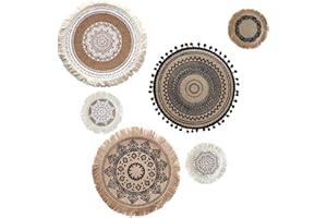 LELE LIFE Jute Boho Wall Decor Set of 6, Flat Round Macrame Boho Wall Hanging, Mandala Wall Art for Bohemian Farmhouse Rustic