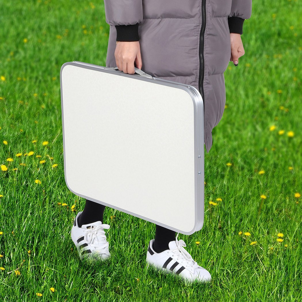 Homdox Height Adjustable Camping Folding Table Aluminum Table with Portable Carrying Handle Multi Purpose for Indoor Outdoor, White