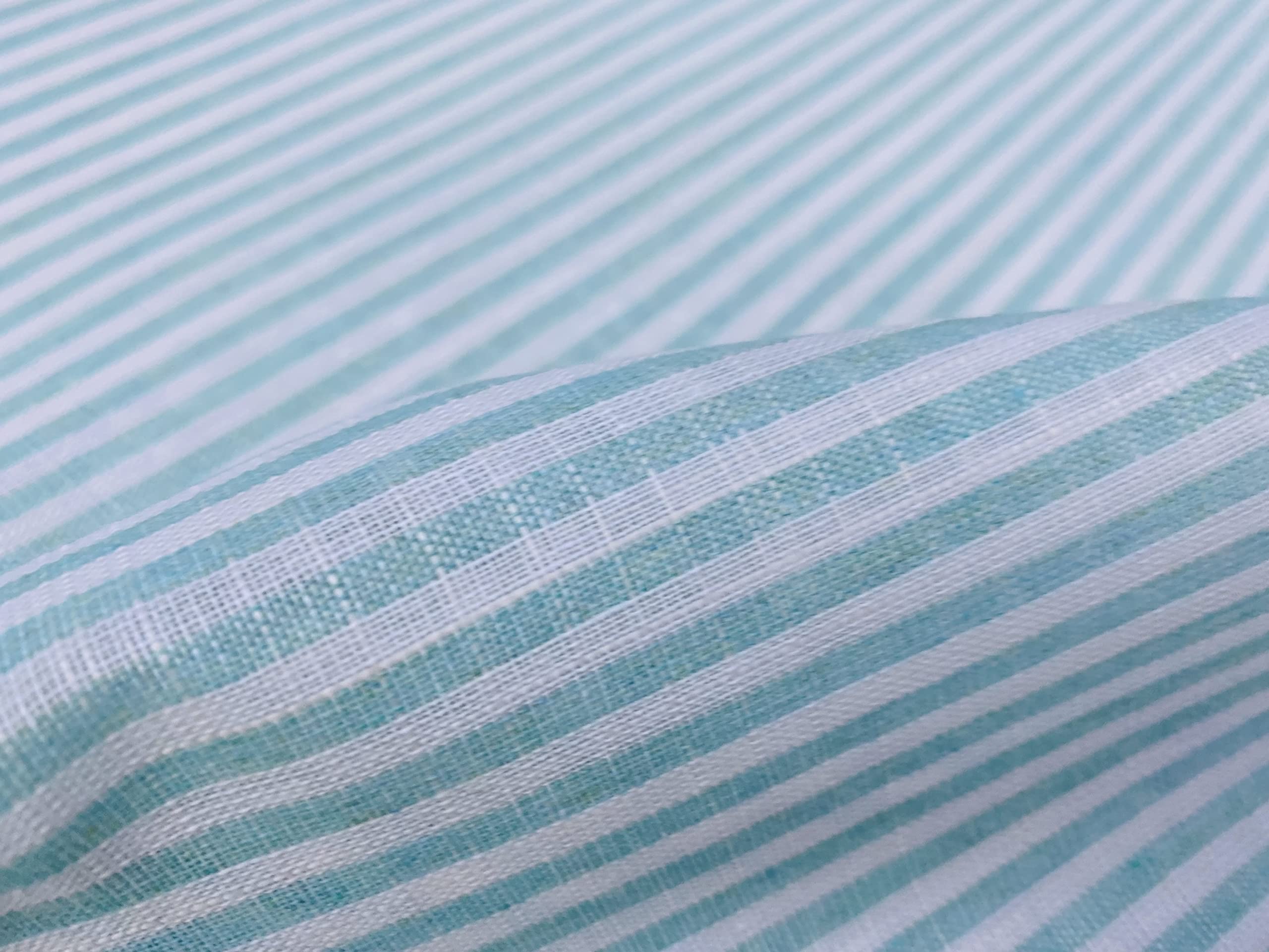 Candy Stripe Linen Fabric Light Cotton Material Cute Striped White Lines Home Decor, Dressmaking - 150cm Wide (Turquoise (2 Metres))