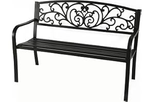 Gardenised QI003333L Black Patio Garden Park Yard 50" Outdoor Steel Bench, Small