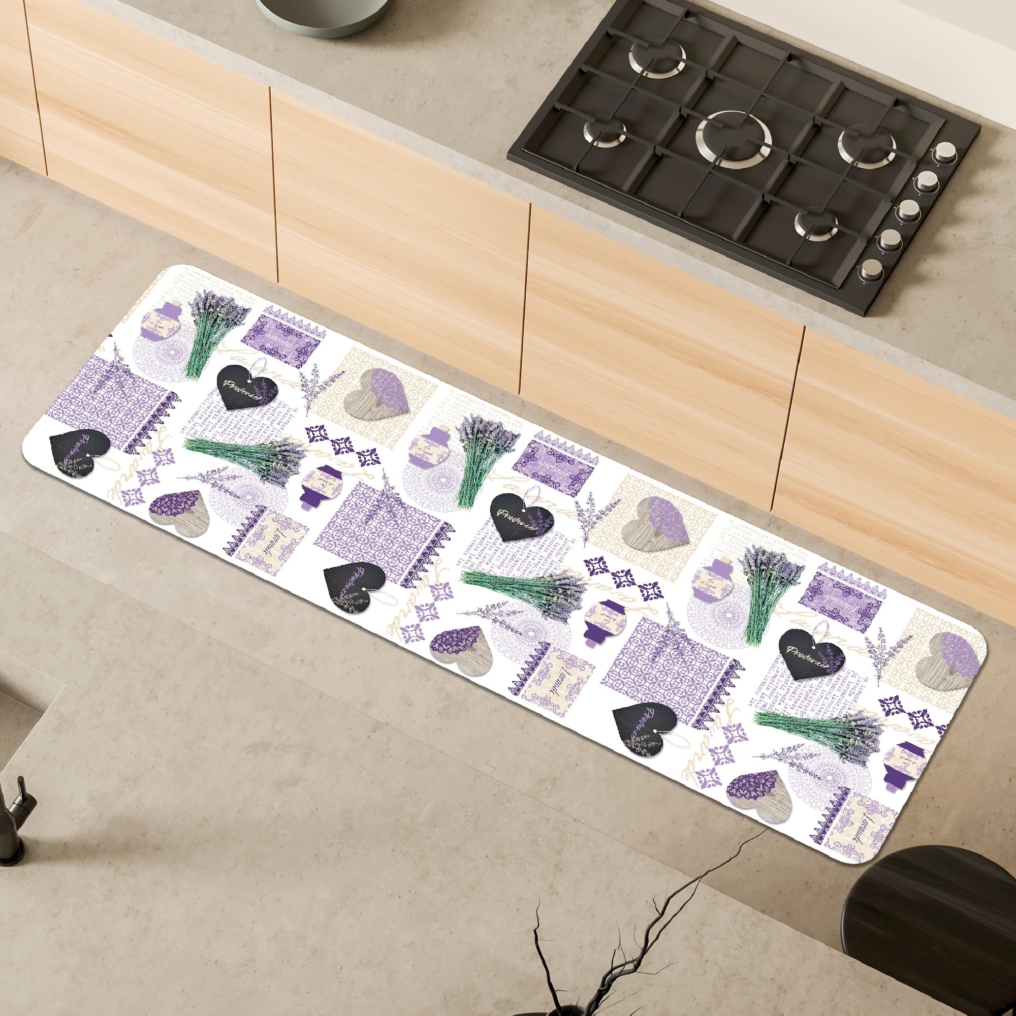 Comart, Malaga Kitchen Rug, Non-Slip PVC Washable Rug, Lavender Decoration, 55 x 170 cm