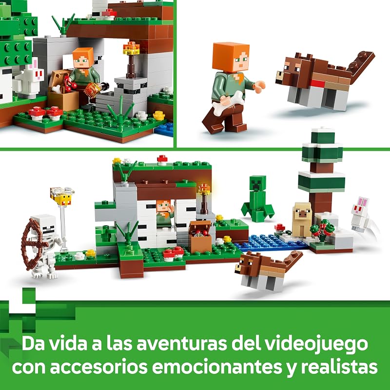Minecraft Aventura de la Primera Noche – Juguete Interactivo con 7 Figuras Inc. Alex, Creeper, Esqueleto y Lobo del Bosque – Regalo Gamer para Niños y Niñas de 8+ Años – 21593