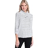 MULTIPLES Women's Quarters Bungee Sleeves Three Button Shirred Collar Top