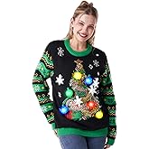 Giggling Getup Ugly Christmas Sweater with Light, LED Ugly Christmas Sweater for Women Men Kids 2025 Christmas Tree(Green)