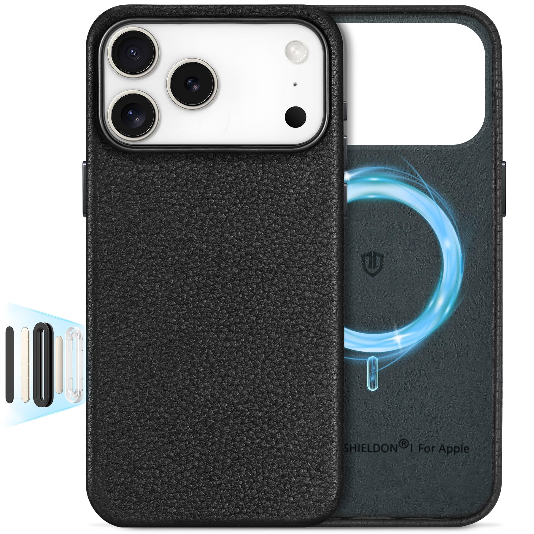 Photo 1 of SHIELDON Leather Case for iPhone 17 Pro Max 6.9" 2025, Compatible with Magsafe, Updated Camera Button, Magnetic Wireless Charging, Shock-Absorbent, Slim Fit, Non-Slip Protective Cover - Pebbled Black