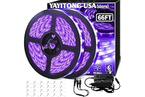 YIAYETOG YAYIT 66FT/20M LED Black Light Strip Kit, 1200 LEDs, 12V Flexible Blacklights Fixtures for Glow Party, Bedroom, Halloween, Body Paint, Birthday, Non-Waterproof
