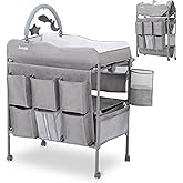 Baby Changing Table, Versatile Portable Folding Changing Table, Waterproof Diaper Changing Station with Waste Basket, Adjustable Height with 2 Drawers, Baby Changing Station for Infant and Newborn