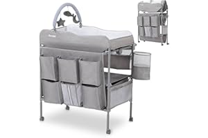 ZUMSPIEL Baby Changing Table, Versatile Portable Folding Changing Table, Waterproof Diaper Changing Station with Waste Basket, Adjustable Height with 2 Drawers, Baby Changing Station for Infant and Newborn