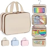 Kids Travel Organizer – Multi-Compartment, Water-Resistant Hanging Bag for Toys, Snacks, & Activities - Compact, Lightweight Design with Hook & Carry Handle - Perfect for Travel Use (Beige, Small)