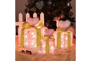 COVFEVER Wedding Decorations Light up Gift Boxes with Pink Heart, Light up Xmas Boxes with Battery Operated for Wedding Christmas Valentine's Day Decorations Indoor and Outdoor (3 Pack) (Pink Heart)