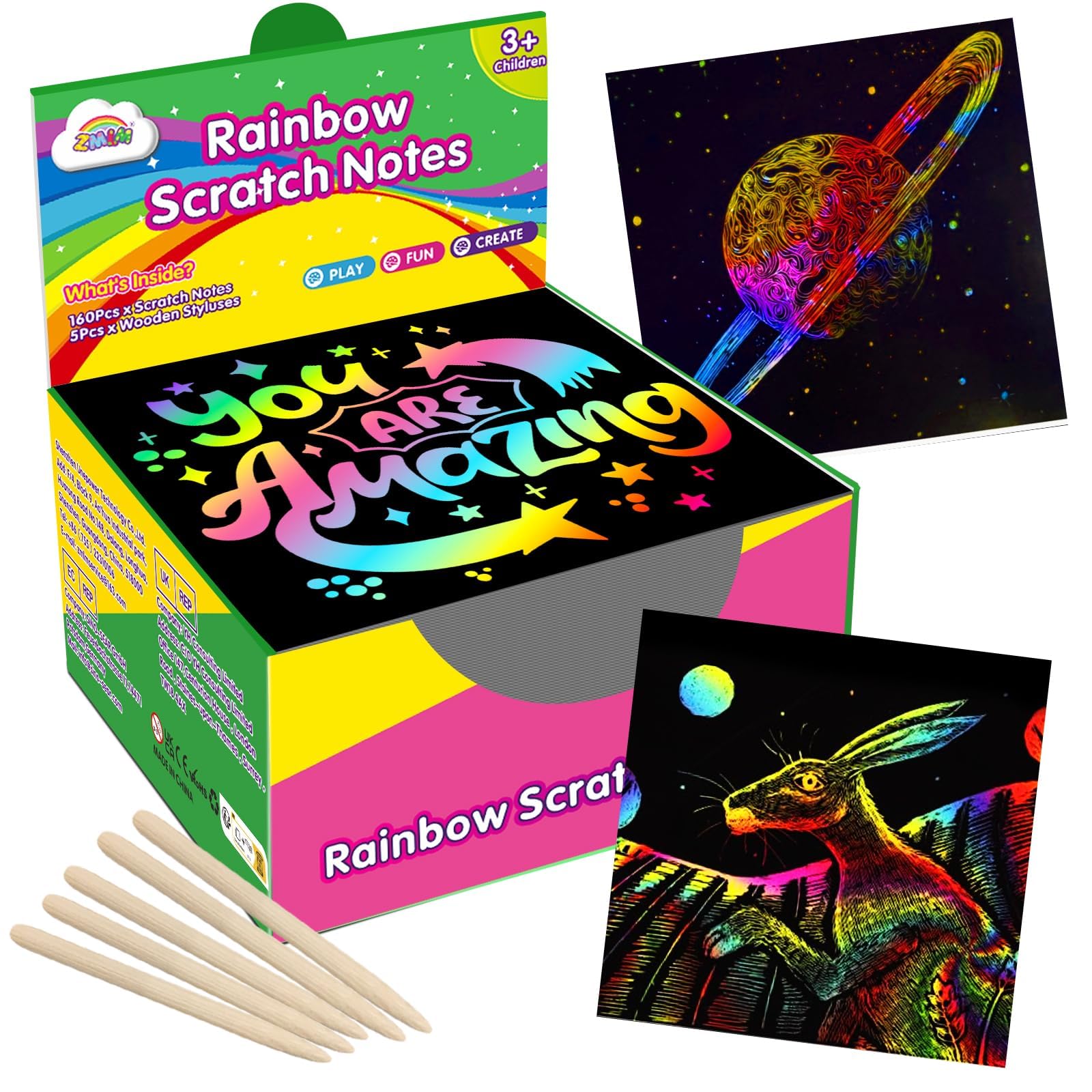 ZMLM 165 Rainbow Scratch Paper Art Crafts Mini Notes Stocking Stuffers for Kids Gifts 4 5 6 7 8 9 10 Years Old Girls Boys Students Teens Classroom Prizes School Supplies Birthday Party Toy Activity