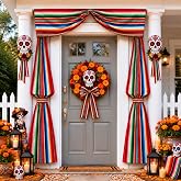 25FT Day of The Dead Porch Bunting Decoration, Rainbow Stripes | Dia De Los Muertos Bunting for Front Door, Mexican Halloween Hanging Banners for Indoor Outdoor Porch Yard Patio Party Decor