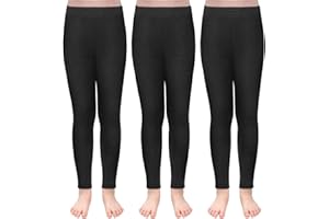 TODDOR 3 Pack Girls Winter Fleece Lined Leggings Stretchy Solid Velvet Pants Warm and Soft Tights for Kids