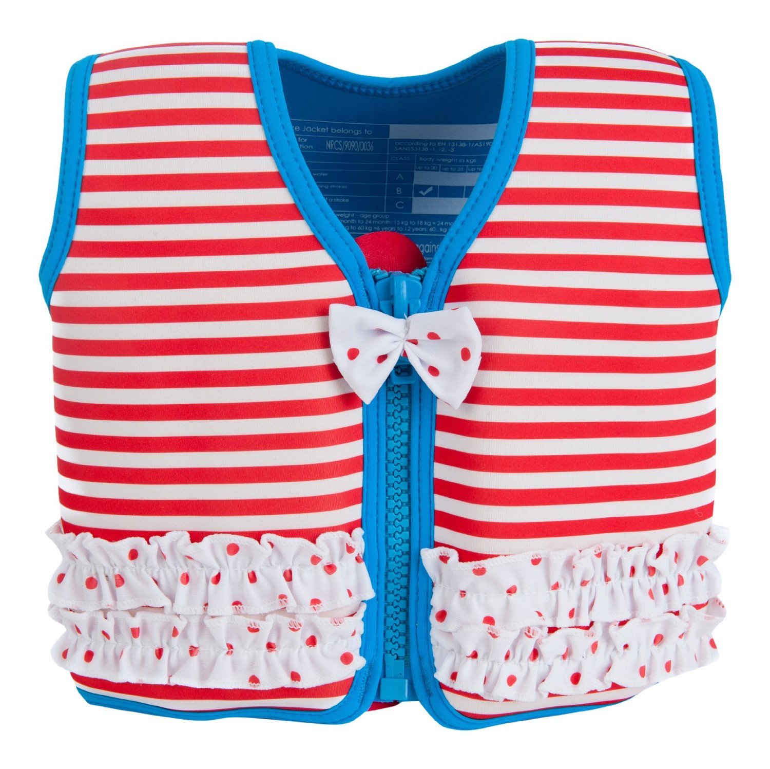 The Original Konfidence Children's Swim Jacket, Multicoloured (Marthas Red Stripe & Frills), 4-5 years