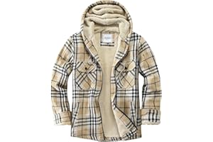 Veusna Men's Zip Up Flannel Shirt Jacket Fleece Lined Long Sleeve Plaid Coat Heavyweight Hoodie with Hood