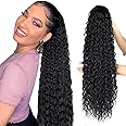 YIBANG Black Ponytail-Extensions Curly-Drawstring Hair Extension Ponytail human hair Feeling Long 24Inch Wave Clip in Hair Extensions Ponytail Synthetic Hairpiece for Black Women (1#,5.64 OZ)…