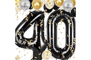 Large Black Balloon Number Black 40th Birthday Decorations with 18 pcs Happy Birthday Balloons for 40th Man Women Birthday Pa