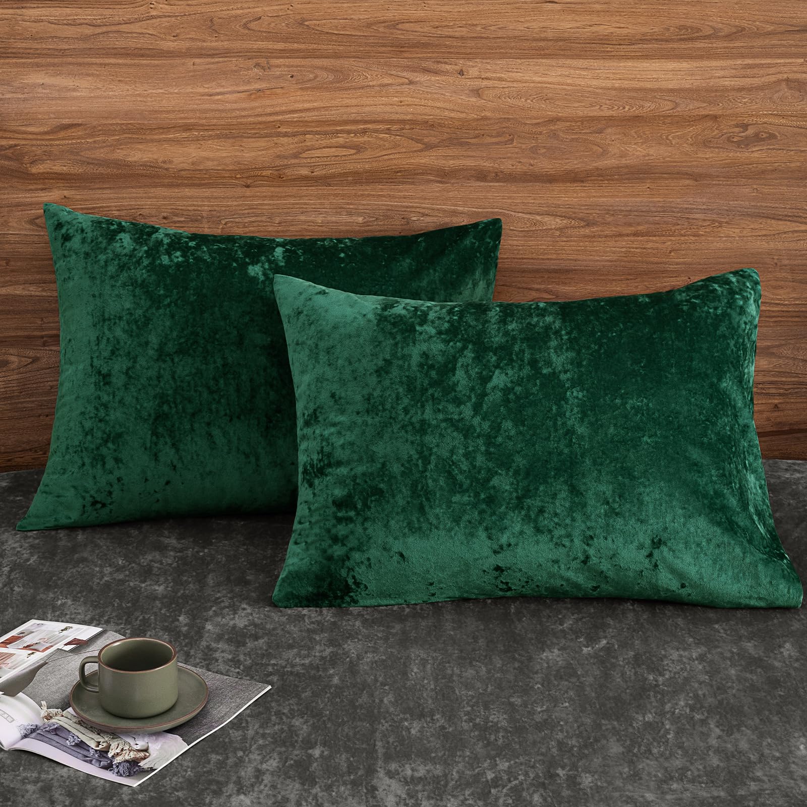 Photo 1 of PHF Truly Velvet Pillowcases King Size, No Insert, 2 Pack Ultra Soft Breathable Pillow Shams Covers with Envelope Closure, 20" X 36" Luxury Cozy Warm Fuzzy Flannel, Emerald Green