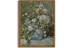 ARPEOTCY Framed Canvas Print Wall Art Decor, French Vintage Flower Wall Art Home Decor, Ceramic Vase Floral Oil Painting for Living Room, Office Decor, 12"x16" Natural (Bouquet de printemps)