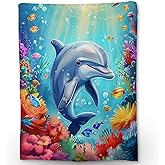 Ti Caldi Cute Dolphin Blanket | Soft Warm Fuzzy Lightweight Ocean Theme Flannel Throw Blanket Perfect for Couch, Bed, Decor, Travel & Outdoor Use, Cozy Blankets for Adults Kids Boys Girls 60×50 in