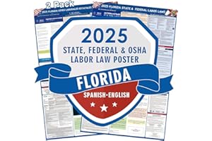 PUNCHMAN 2pcs 2025 Florida State and Federal Labor Poster-English & Spanish 2 Version OSHA Workplace Compliant Posting,Mandatory Regulations Employee Labor Posters Florida,23.6"X36.6" UV Laminated