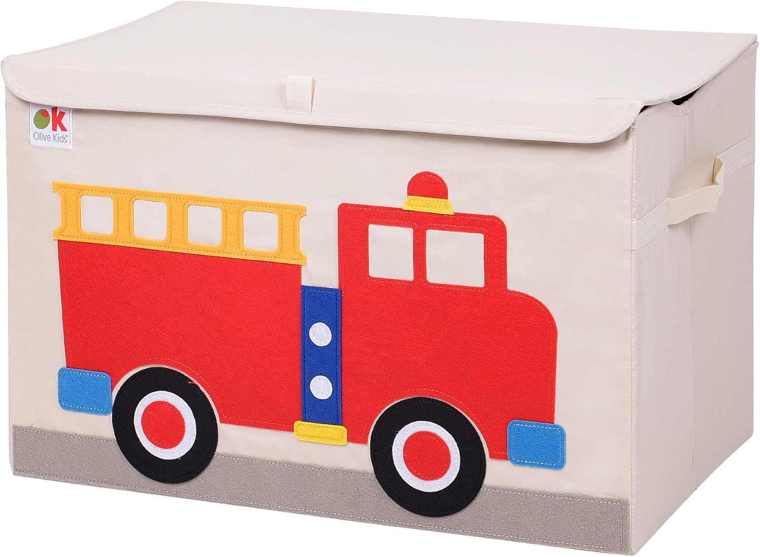 Wildkin Kids Fabric Toy Chest for Boys and Girls, Helps Keep Toys, Games, Books, and Art Supplies Organized in Your Child's Bedroom or Playroom, Measures 24 X 15 X 14 Inches, Olive Kids (Fire Truck)