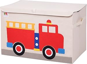 Wildkin Kids Fabric Toy Chest for Boys and Girls, Helps Keep Toys, Games, Books, and Art Supplies Organized in Your Child's Bedroom or Playroom, Measures 24 X 15 X 14 Inches, Olive Kids (Fire Truck)