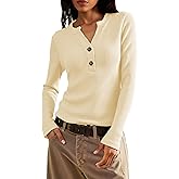 Jar of Love Women's Waffle Knit Tops Long Sleeve Shirts Henley Tops V-Neck Button Down Thermal Shirts Fall Outfits