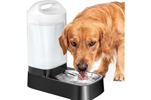 LESOTC Automatic Dog Water Bowl Dispenser - 2.4 Gal Large Gravity Auto Pet Water Feeder Fountain Waterer with Stainless Steel Bowl & Easy Carry Handle for Large Dog Cat Multi Pet Use, BPA Free, No Leakage