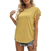 MIROL Women's Ruffle Sleeve Tops Summer Casual Blouse Crew Neck Solid Cute Tunic Shirt