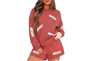 UNIQUEONE Christmas 2 Piece Sequin Outfits Women Merry Sweatshirt and Shorts Set Christmas Pajamas Holiday Set