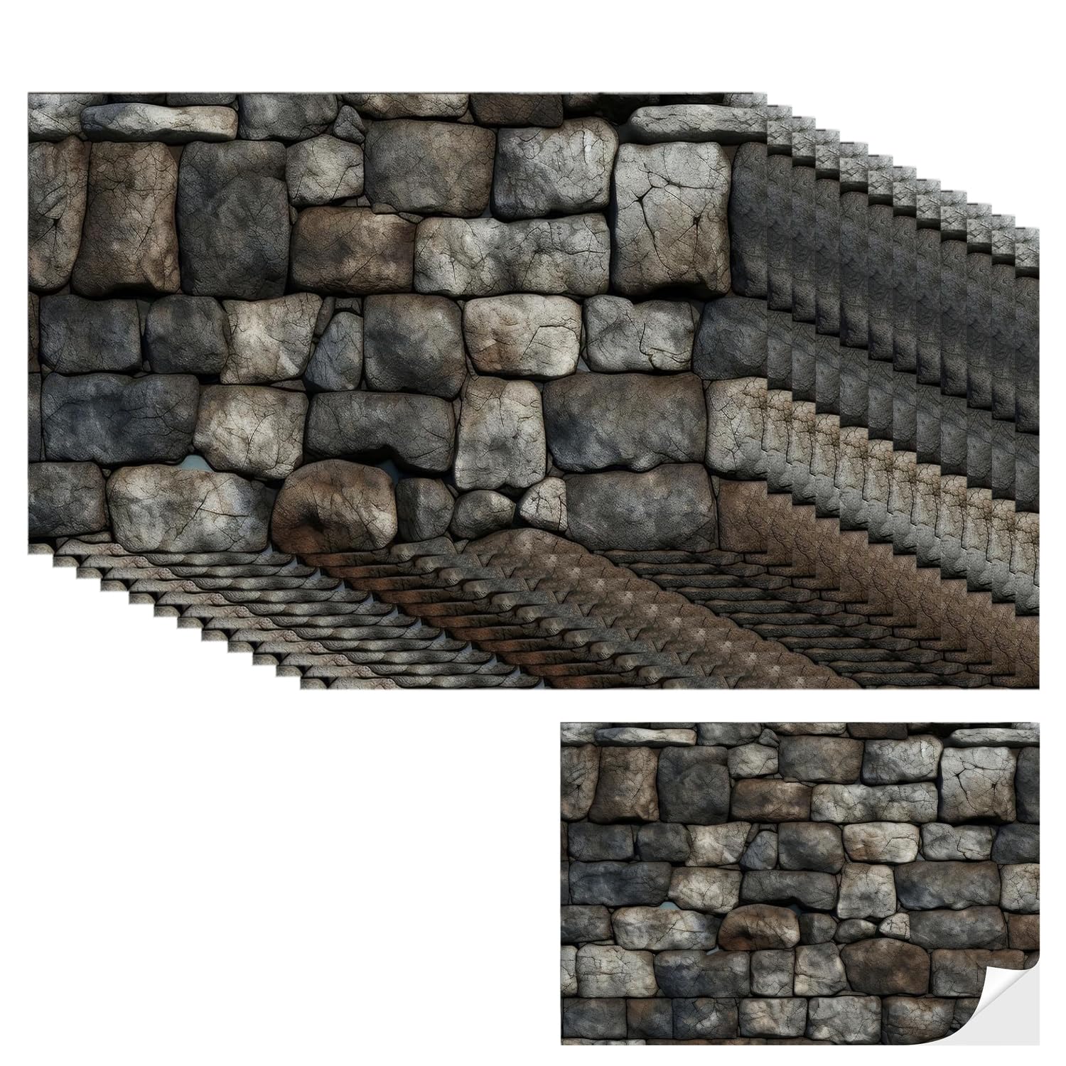 12 Pcs Miniature Dollhouse Red Brick Wallpaper, Peel and Stick Self-Adhesive Dolls House Wallpaper, Wallpaper Accessories, Doll House Accessories, 8.3x11.8 Inches (Stone Style)