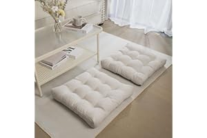 Tromlycs Floor Pillow Cushions for Adults Set of 2 Large Square Gel Memory Foam Pillows for Seating 20 x 20 x 4 Inch Beige