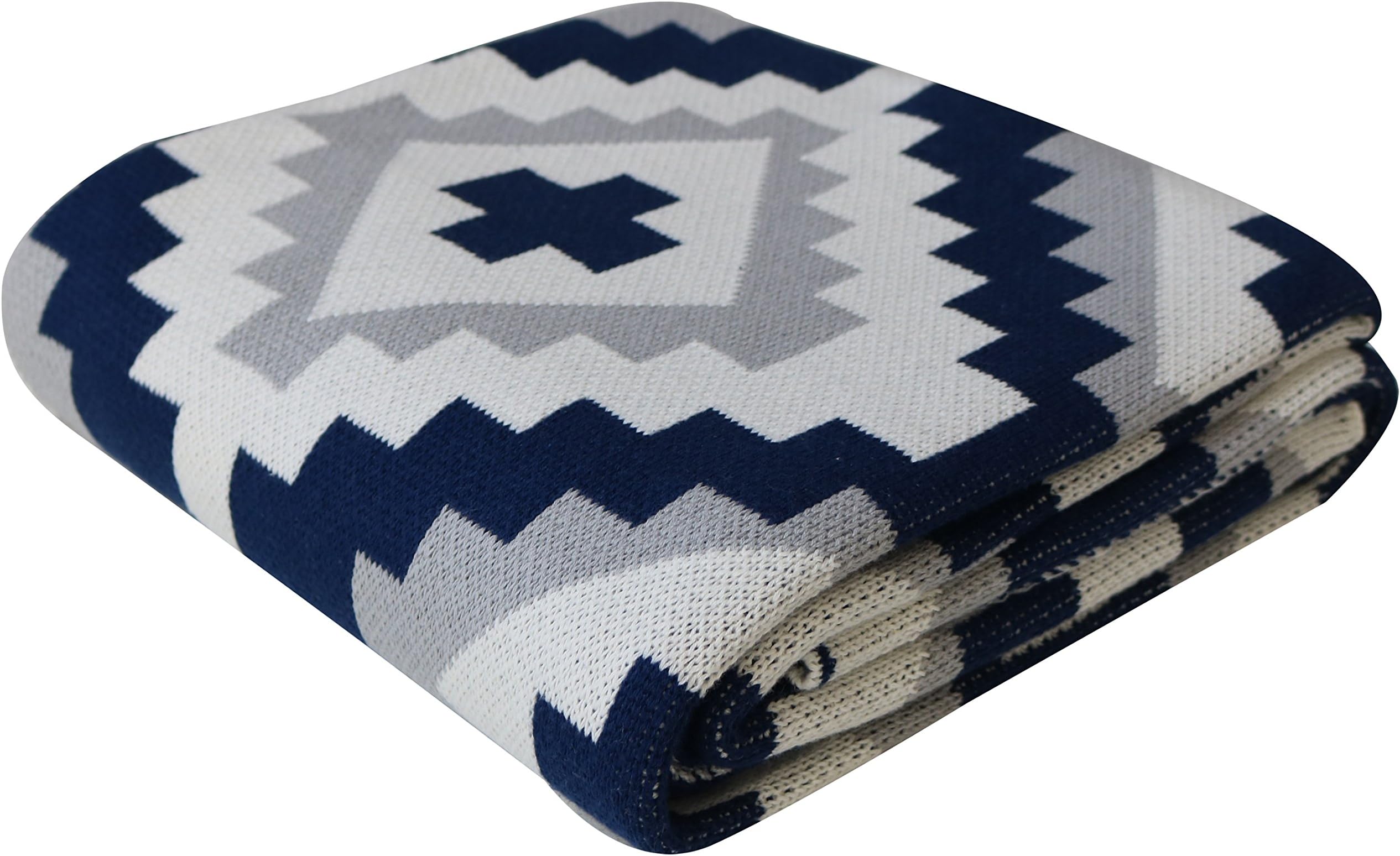 Soft Cotton Knit Throw Blanket - Heather Grey & Navy | Turkish Delight 127x152cm